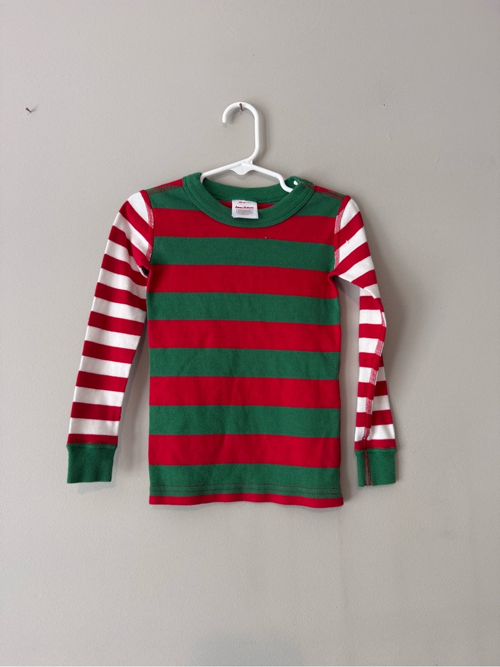 Hanna Andersson Kids Colorblock Red & Green Striped Long-Sleeve Pajama Top